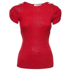 Christian Dior Boutique Red Ribbed Knit Belt Detail Top S