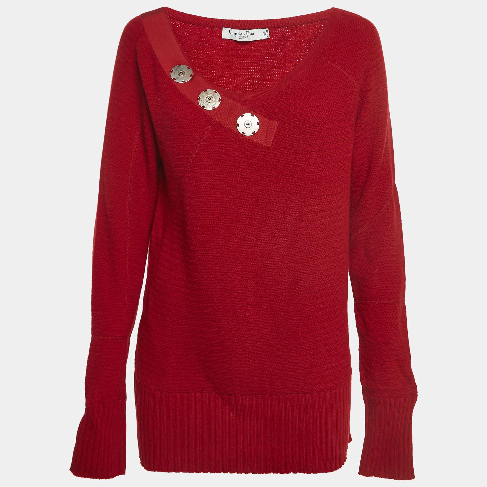 Christian Dior Boutique Red Wool Blend Knit Sweater L For Sale