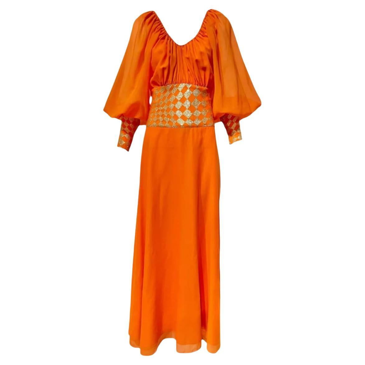 Christian Dior Boutique P/E Abito bohémien in lamé arancione e oro, 1968 in vendita