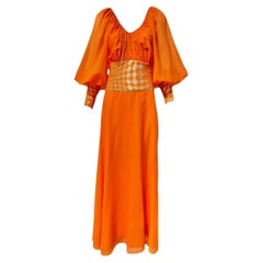 Christian Dior Boutique P/E Abito bohémien in lamé arancione e oro, 1968