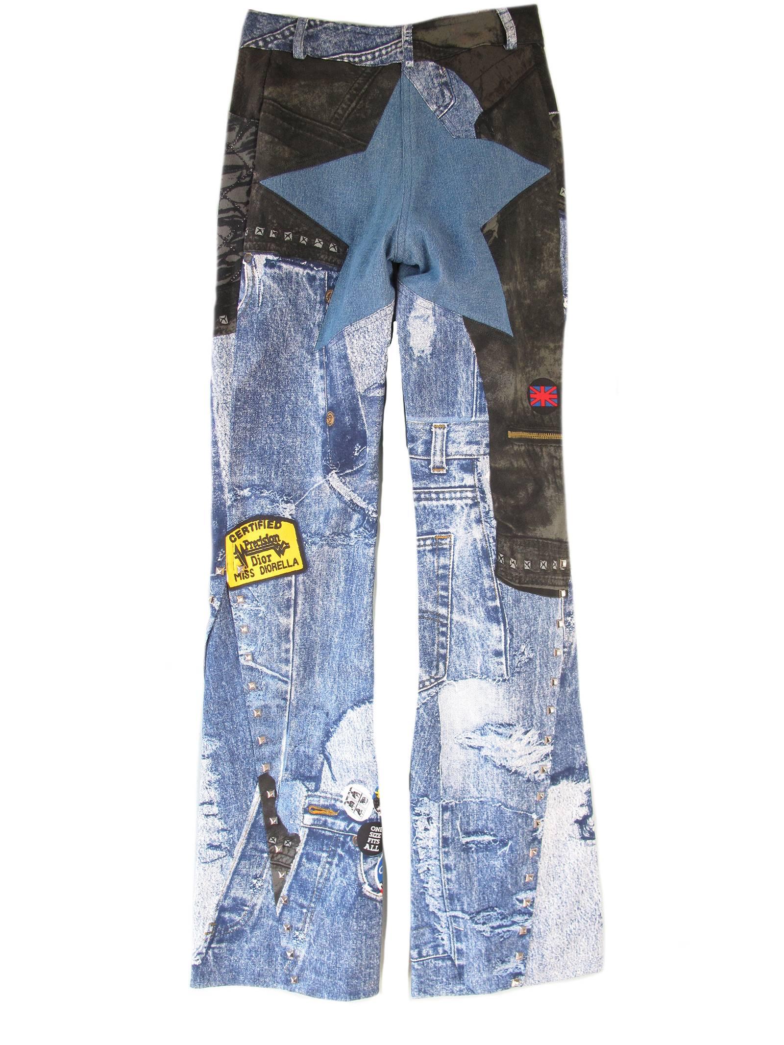 Christian Dior flared stretch jeans with studs and faux patches.  Size XS
24