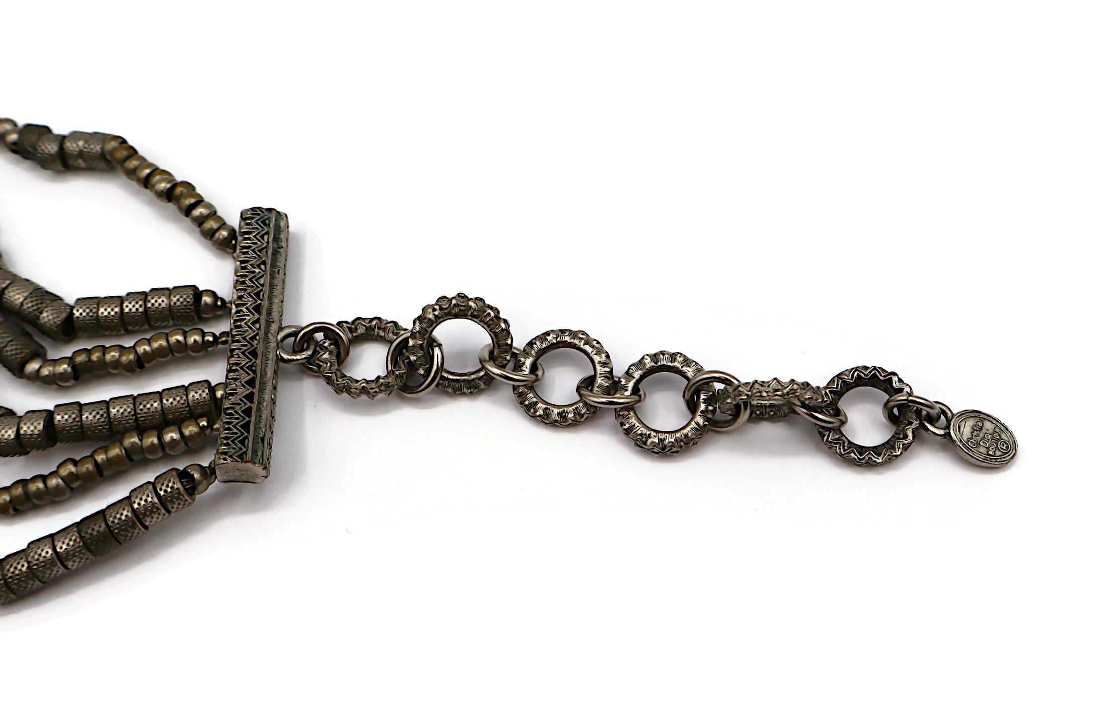 CHRISTIAN DIOR Collar multitiras vintage envejecido en tono plateado en venta 7