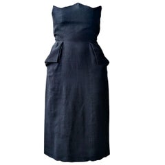 Christian Dior Boutique Vintage Black Linen Bustier Dress - 1990s Ferré Era
