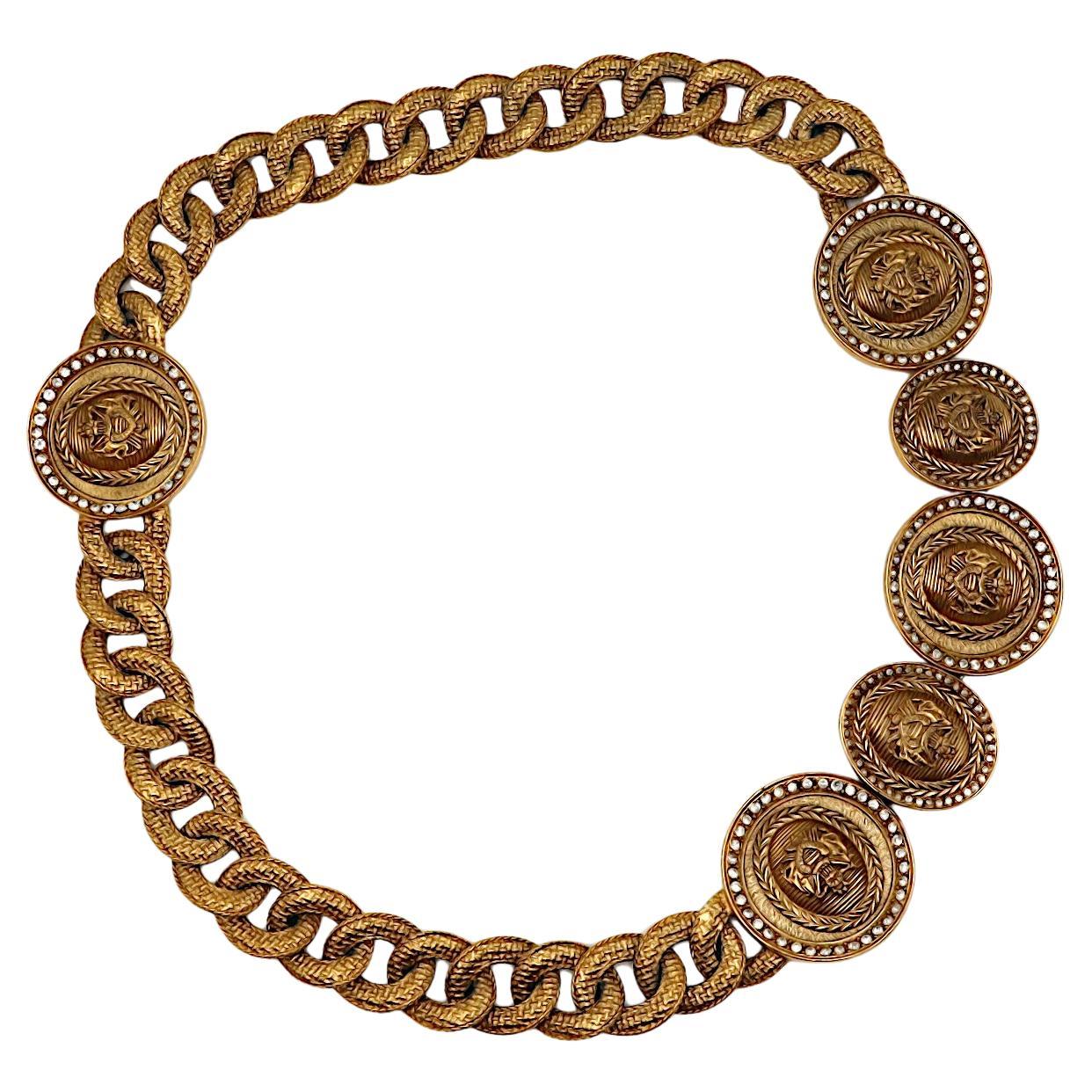 CHRISTIAN DIOR BOUTIQUE Vintage Chunky Medallion Crest Chain Belt Necklace