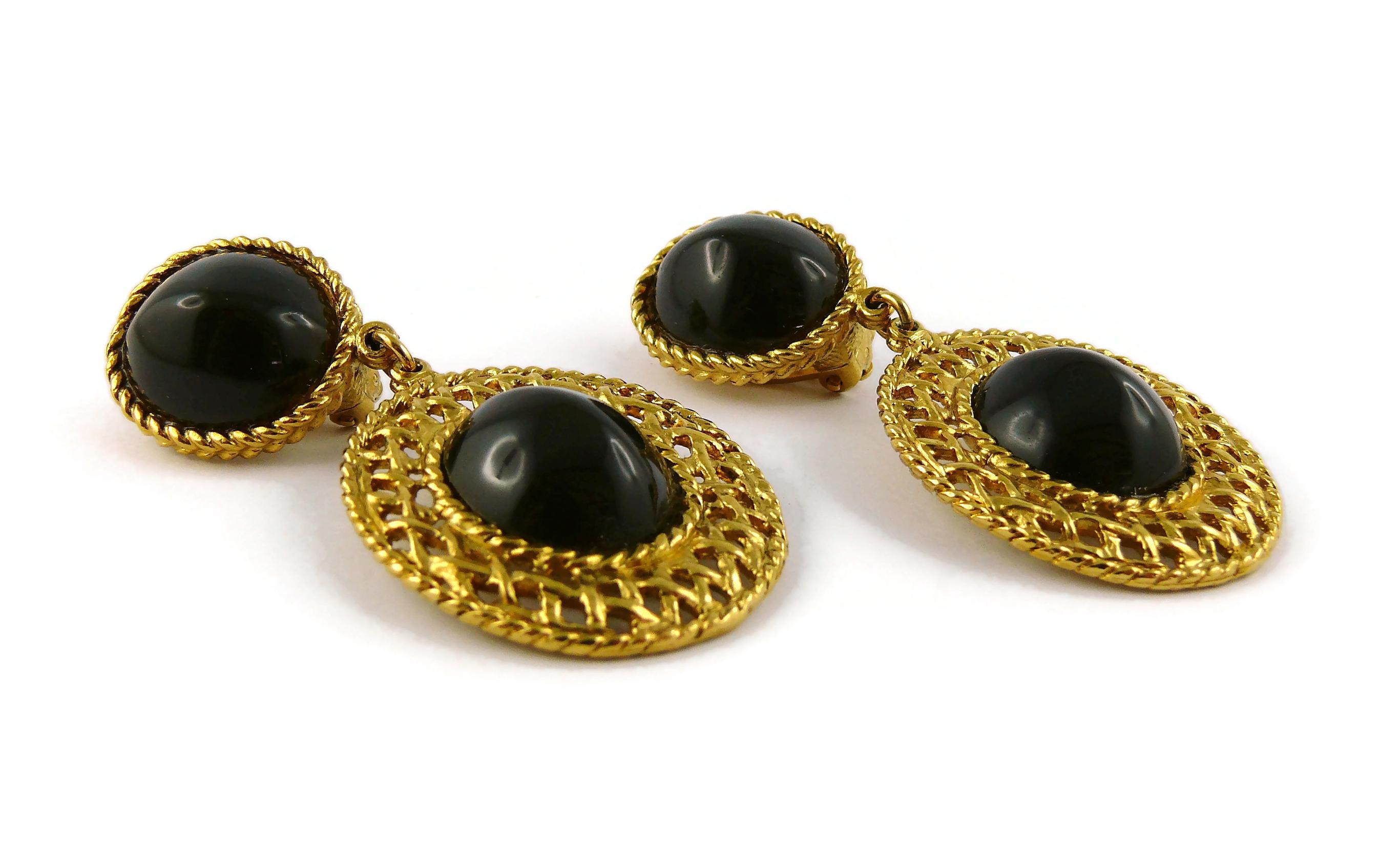 Women's CHRISTIAN DIOR Boutique Vintage Gold Tone Canework Design Dangling Earrings For Sale