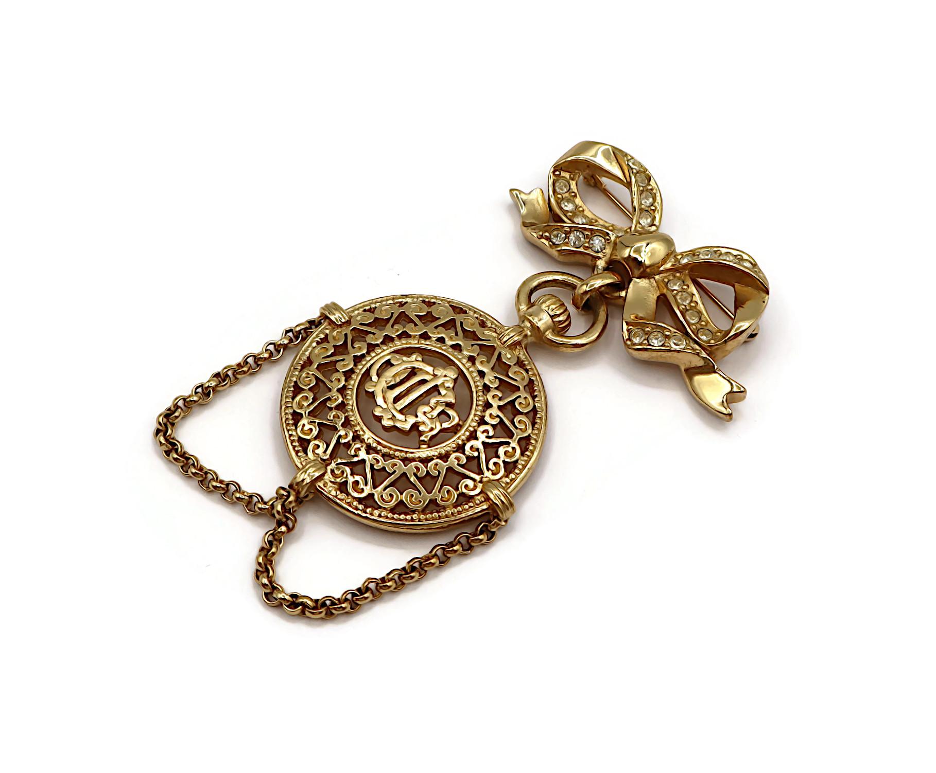 CHRISTIAN DIOR BOUTIQUE Vintage Gold Tone Pocket Watch Design Dangle Brooch For Sale 1