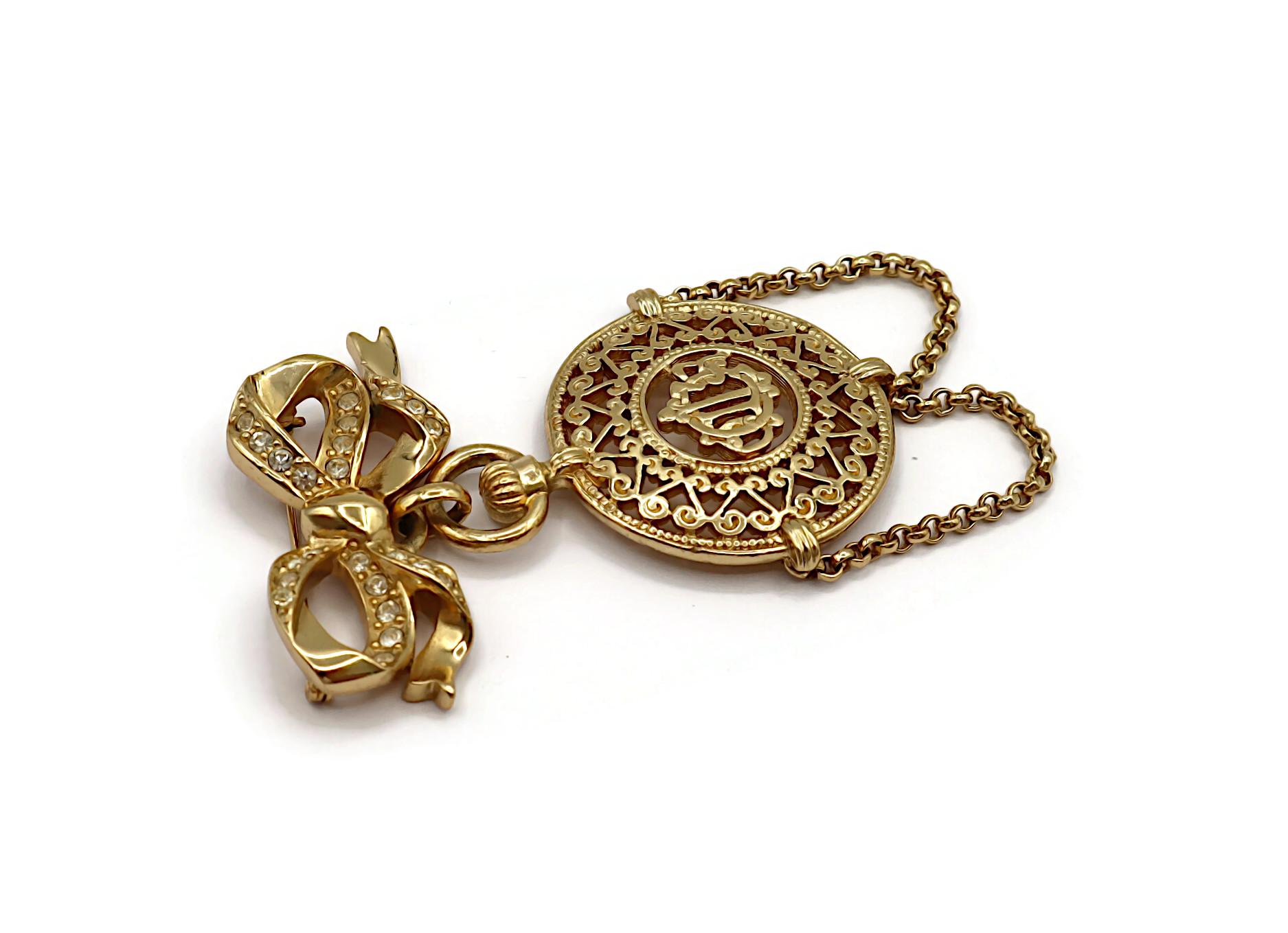CHRISTIAN DIOR BOUTIQUE Vintage Gold Tone Pocket Watch Design Dangle Brooch For Sale 2