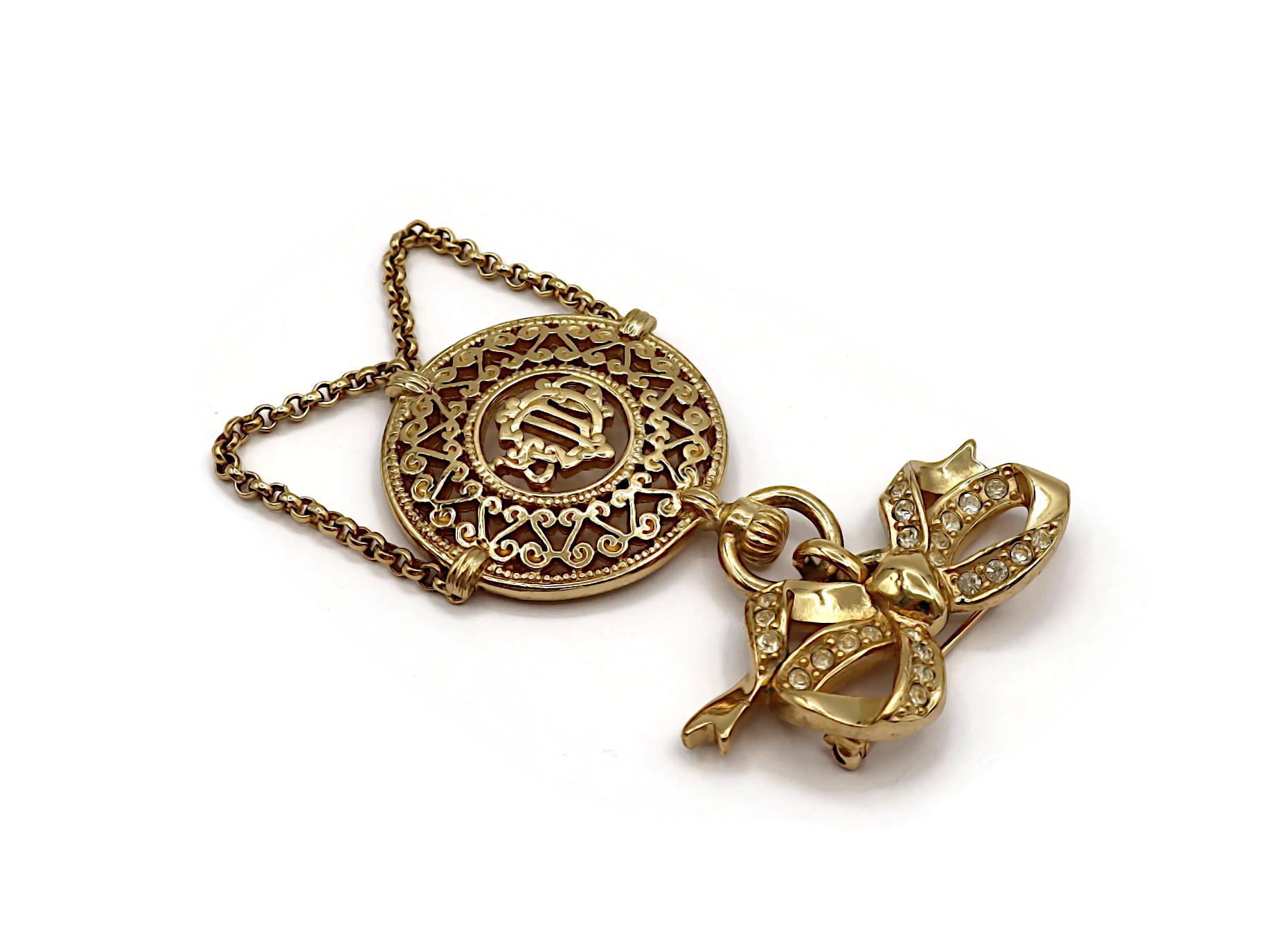 CHRISTIAN DIOR BOUTIQUE Vintage Gold Tone Pocket Watch Design Dangle Brooch For Sale 3
