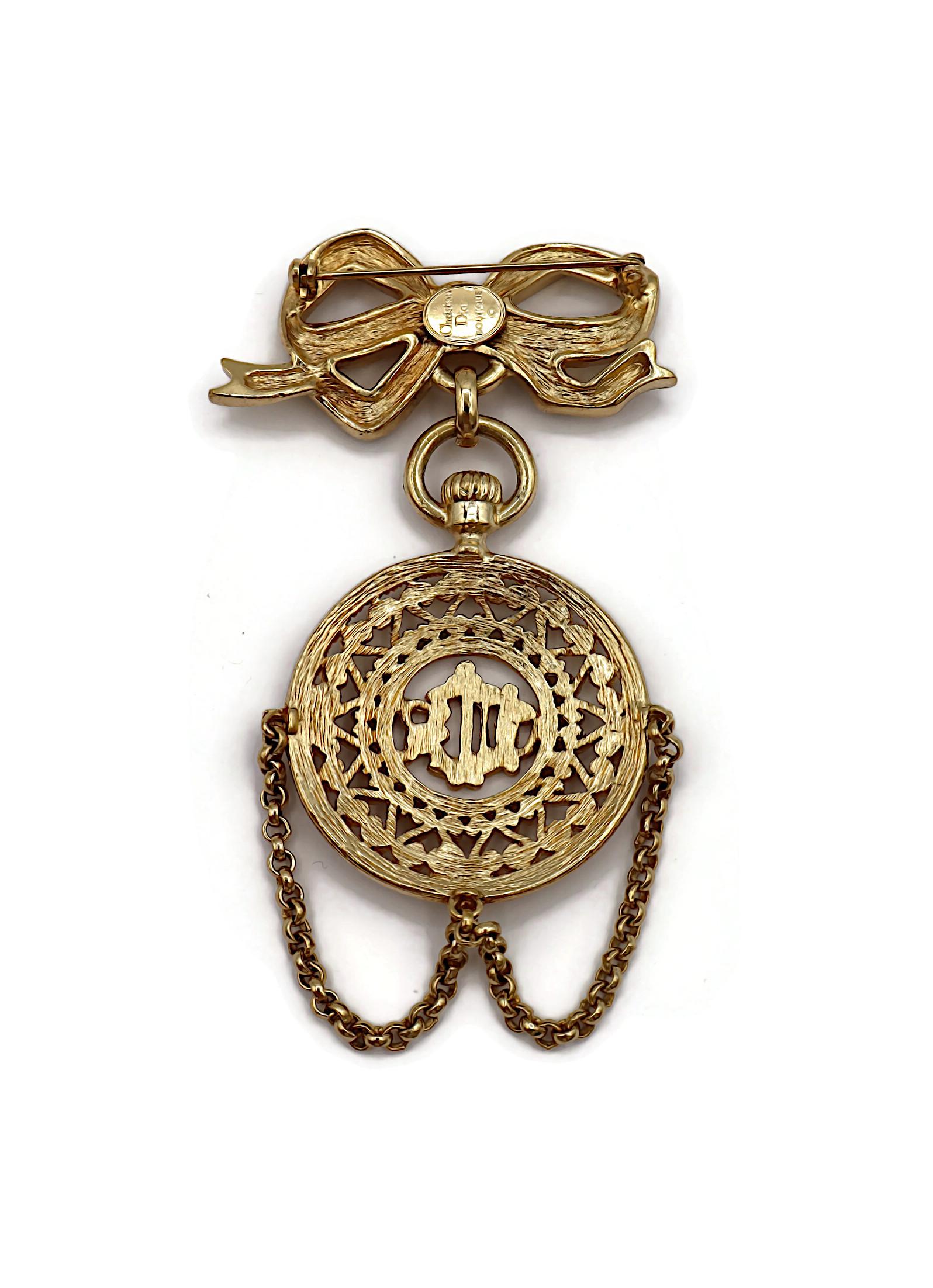 CHRISTIAN DIOR BOUTIQUE Vintage Gold Tone Pocket Watch Design Dangle Brooch For Sale 4