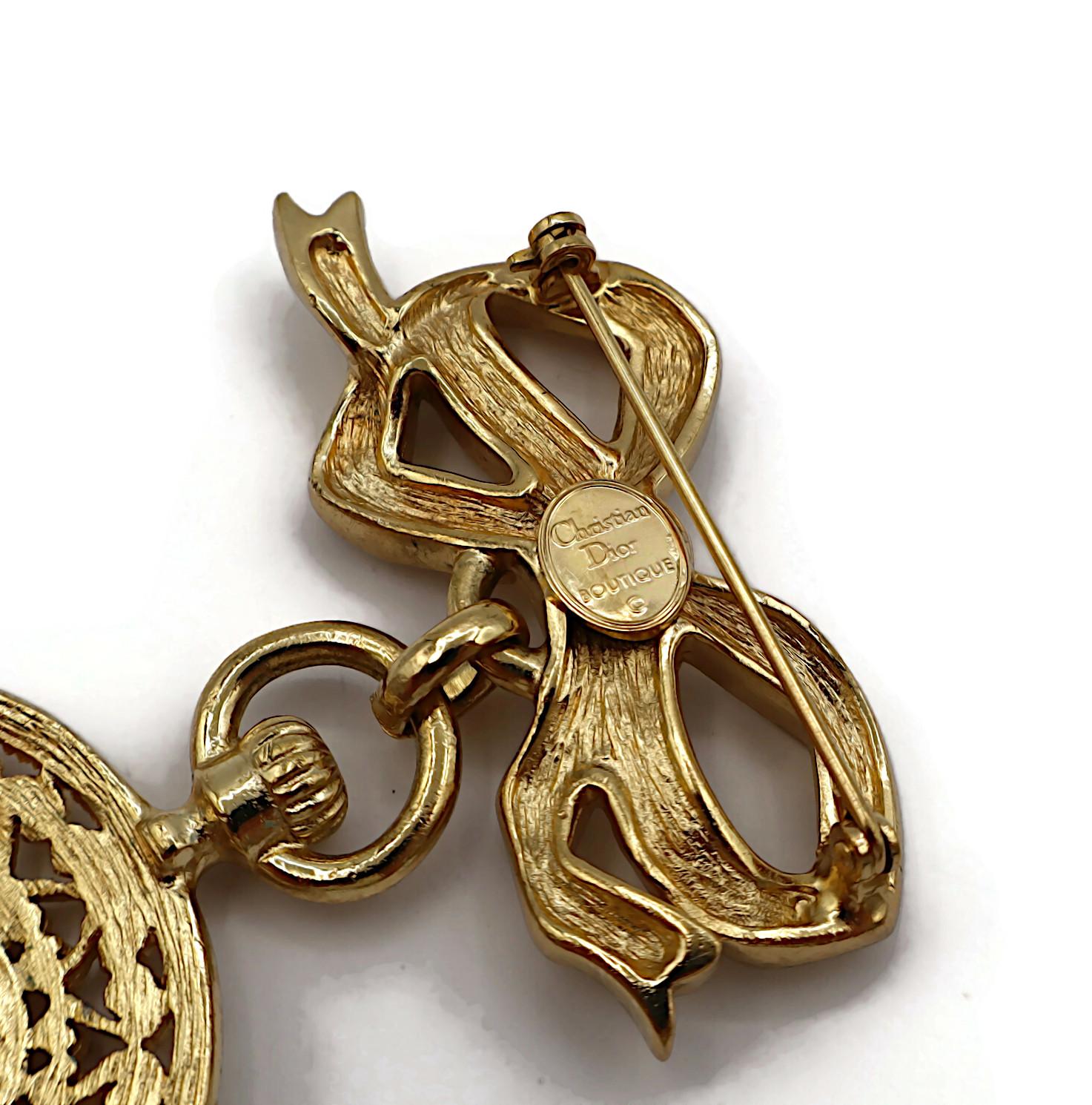 CHRISTIAN DIOR BOUTIQUE Vintage Gold Tone Pocket Watch Design Dangle Brooch For Sale 5
