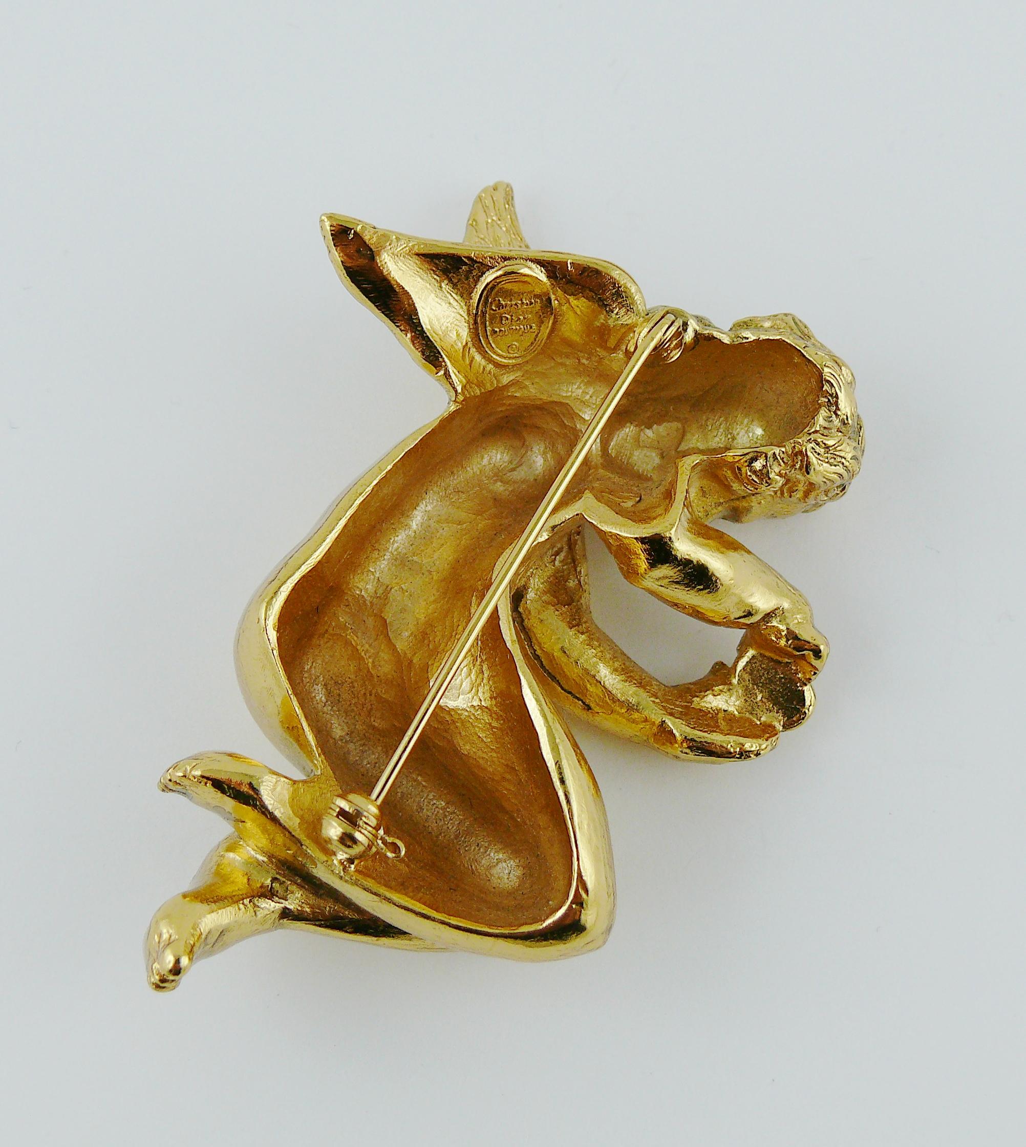 Christian Dior Boutique Vintage Gold Toned Cherub Brooch In Excellent Condition In Nice, FR