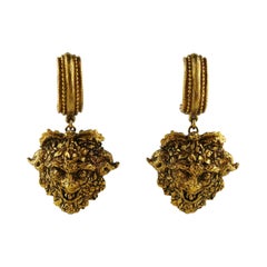 Christian Dior Boutique Vintage Gold Toned Satyre Head Dangling Earrings