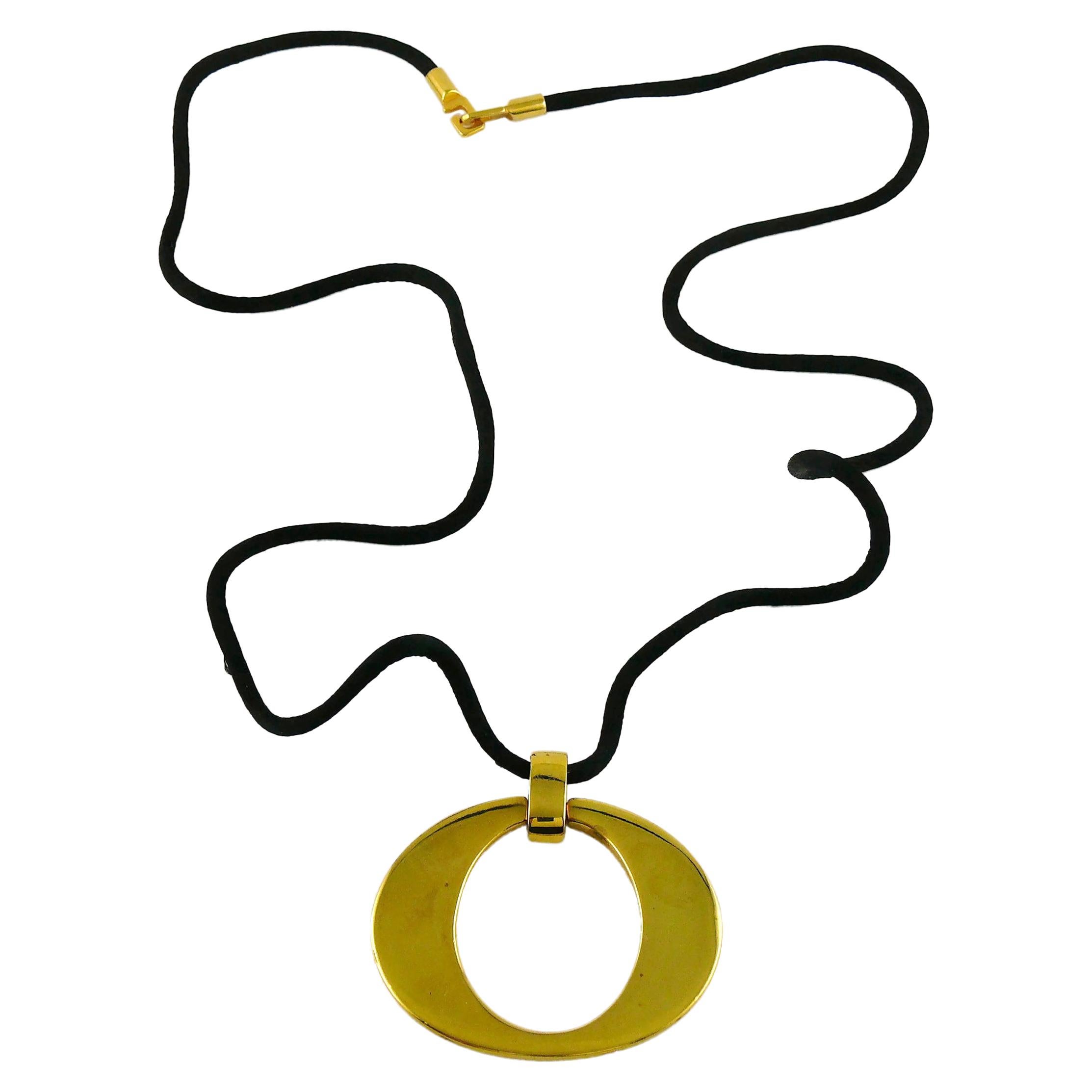 Christian Dior Boutique Vintage Gold Toned Signature O Pendant Necklace