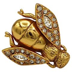 CHRISTIAN DIOR Boutique Vintage Iconic Jewelled Gold Tone Bee Brooch
