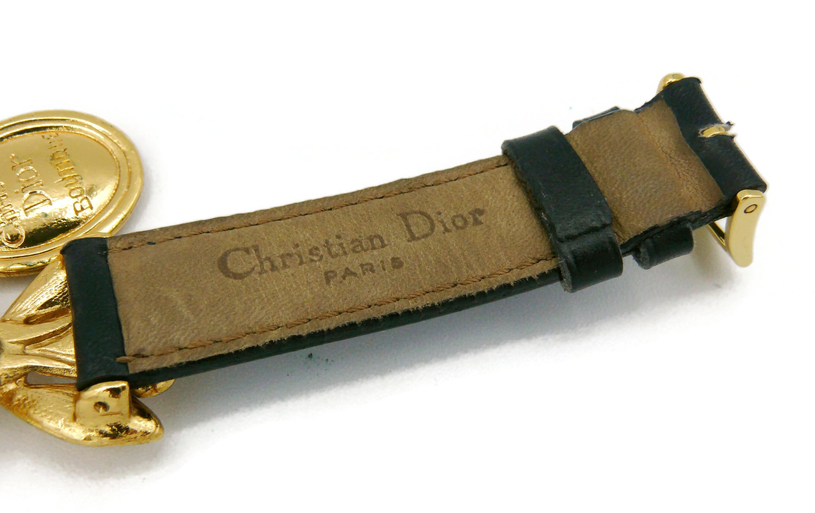 Christian Dior Boutique Vintage Jewelled Bee Leather Bracelet For Sale 4