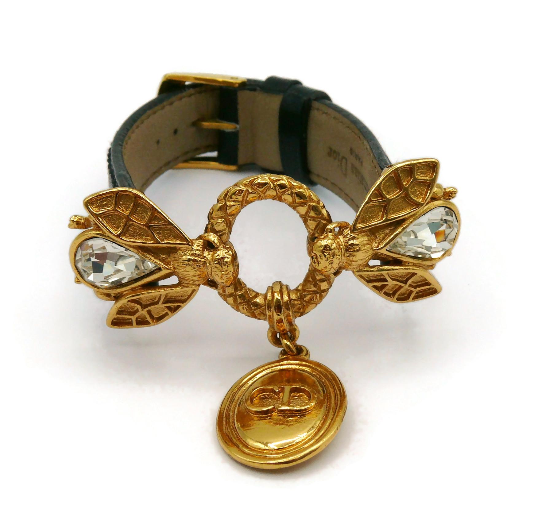 CHRISTIAN DIOR Boutique Bracelet vintage en cuir d'abeille orné de bijoux Bon état - En vente à Nice, FR