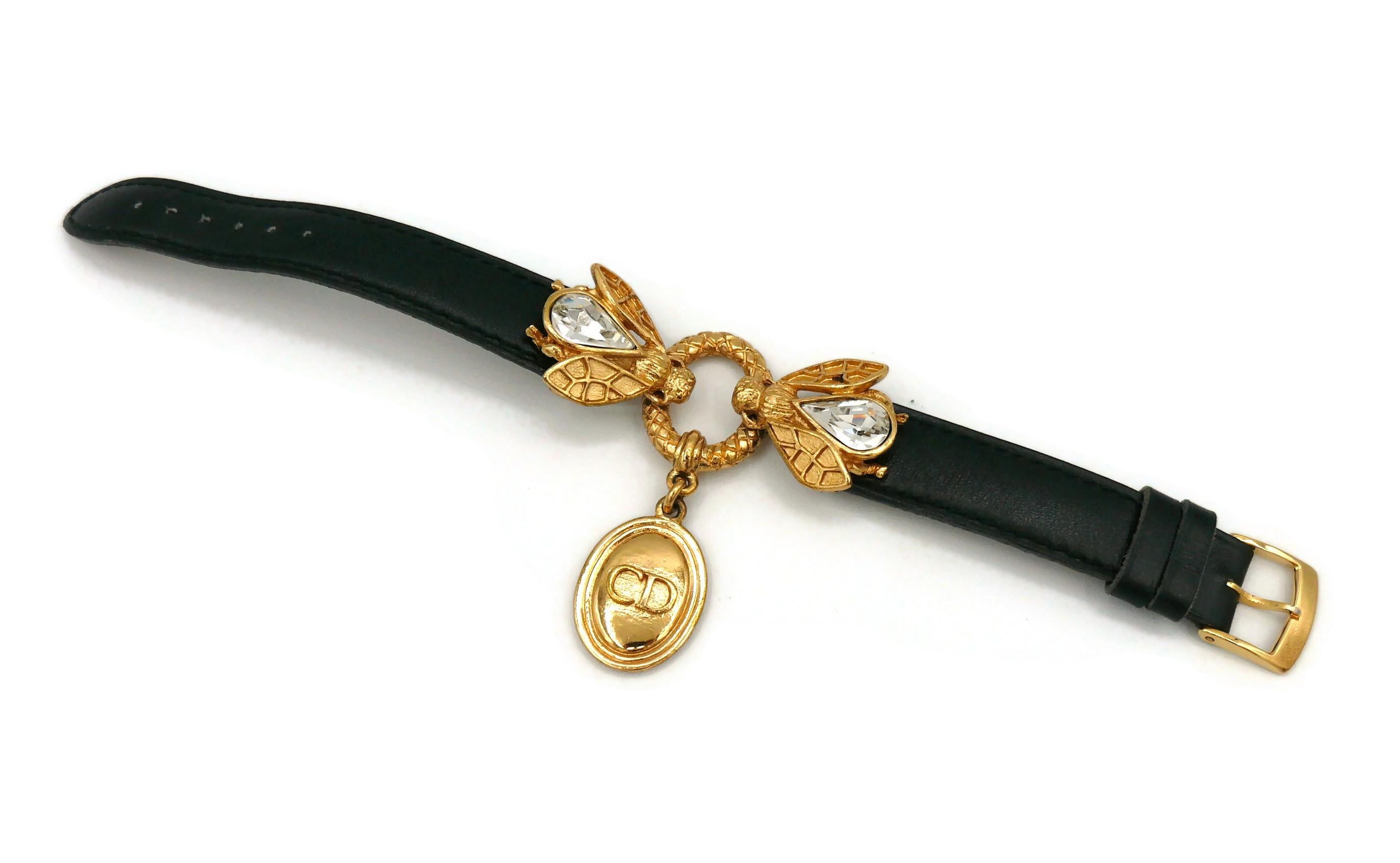 Christian Dior Boutique Bracelet vintage en cuir avec bijoux en forme d'abeille Bon état - En vente à Nice, FR