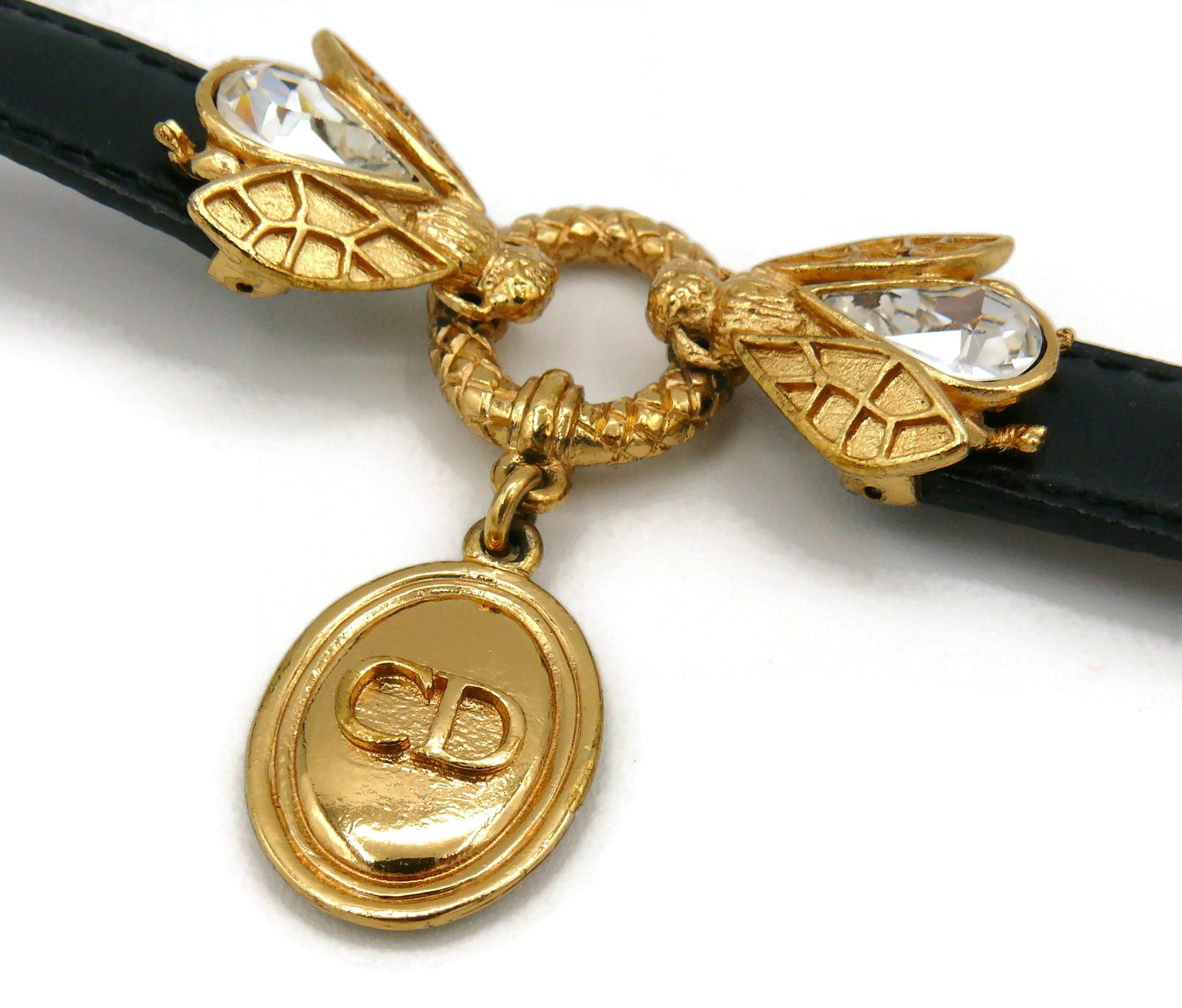 Christian Dior Boutique Bracelet vintage en cuir avec bijoux en forme d'abeille Pour femmes en vente