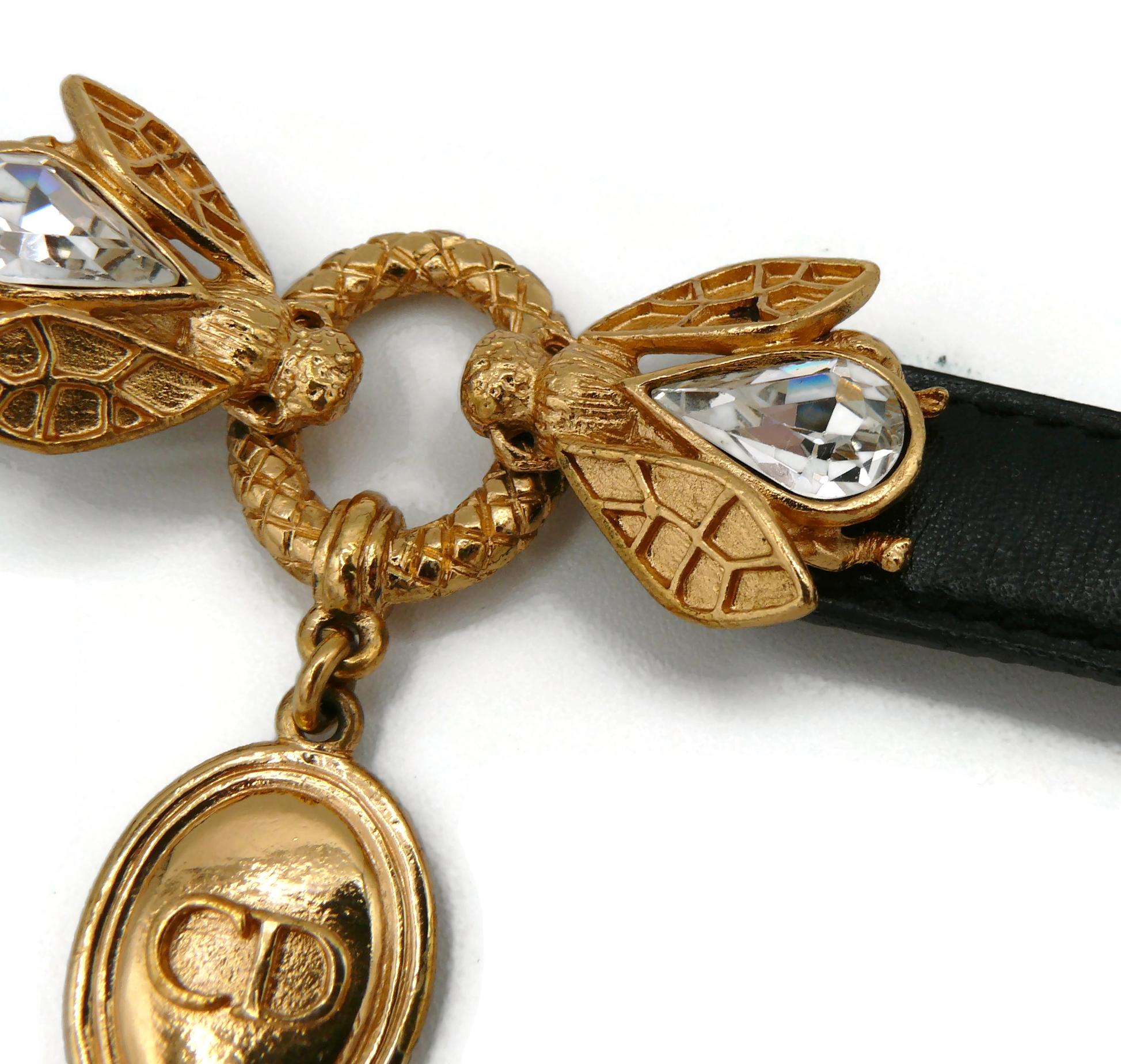 Christian Dior Boutique Bracelet vintage en cuir avec bijoux en forme d'abeille en vente 1