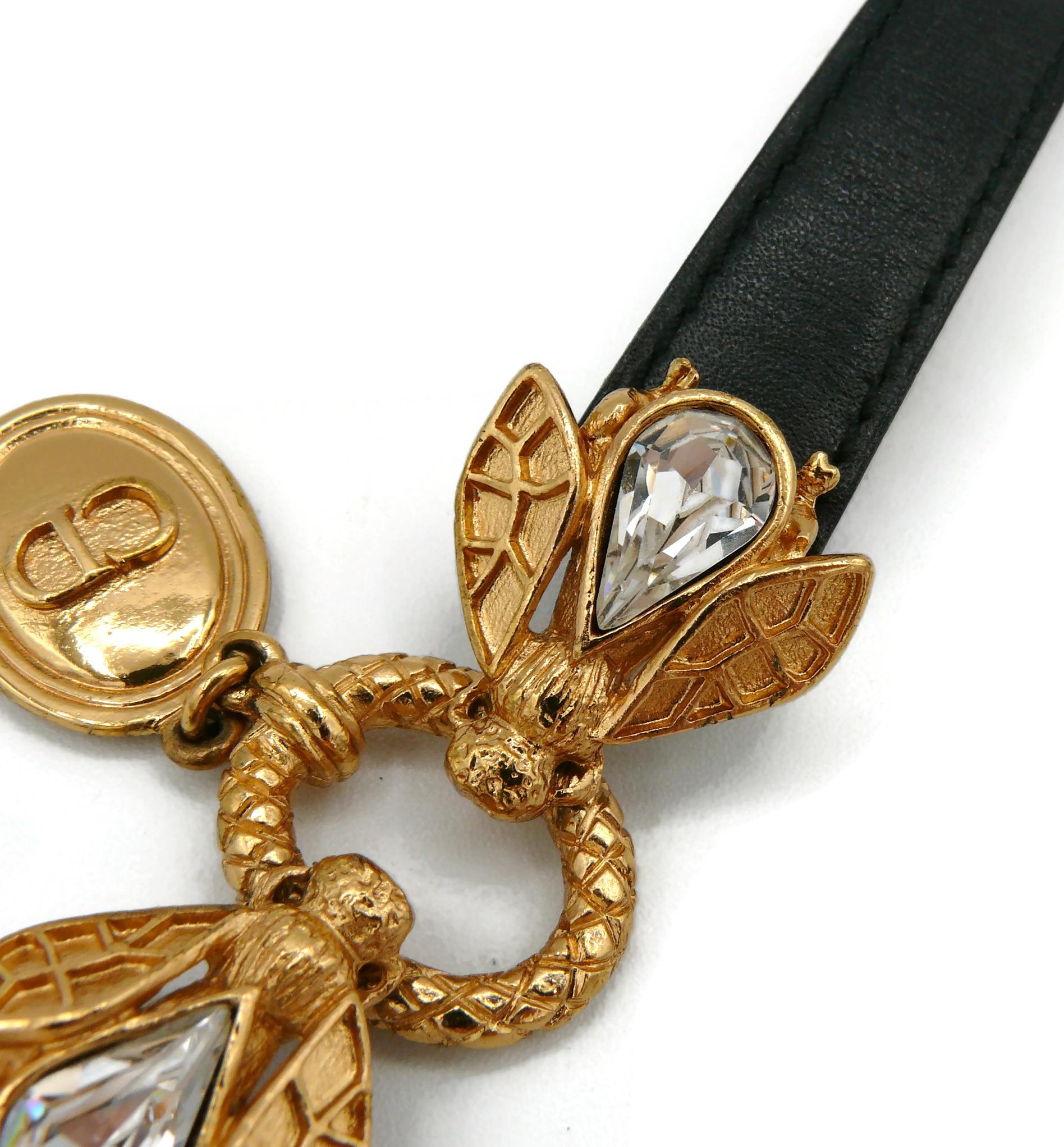 Christian Dior Boutique Vintage Jewelled Bee Leather Bracelet For Sale 1