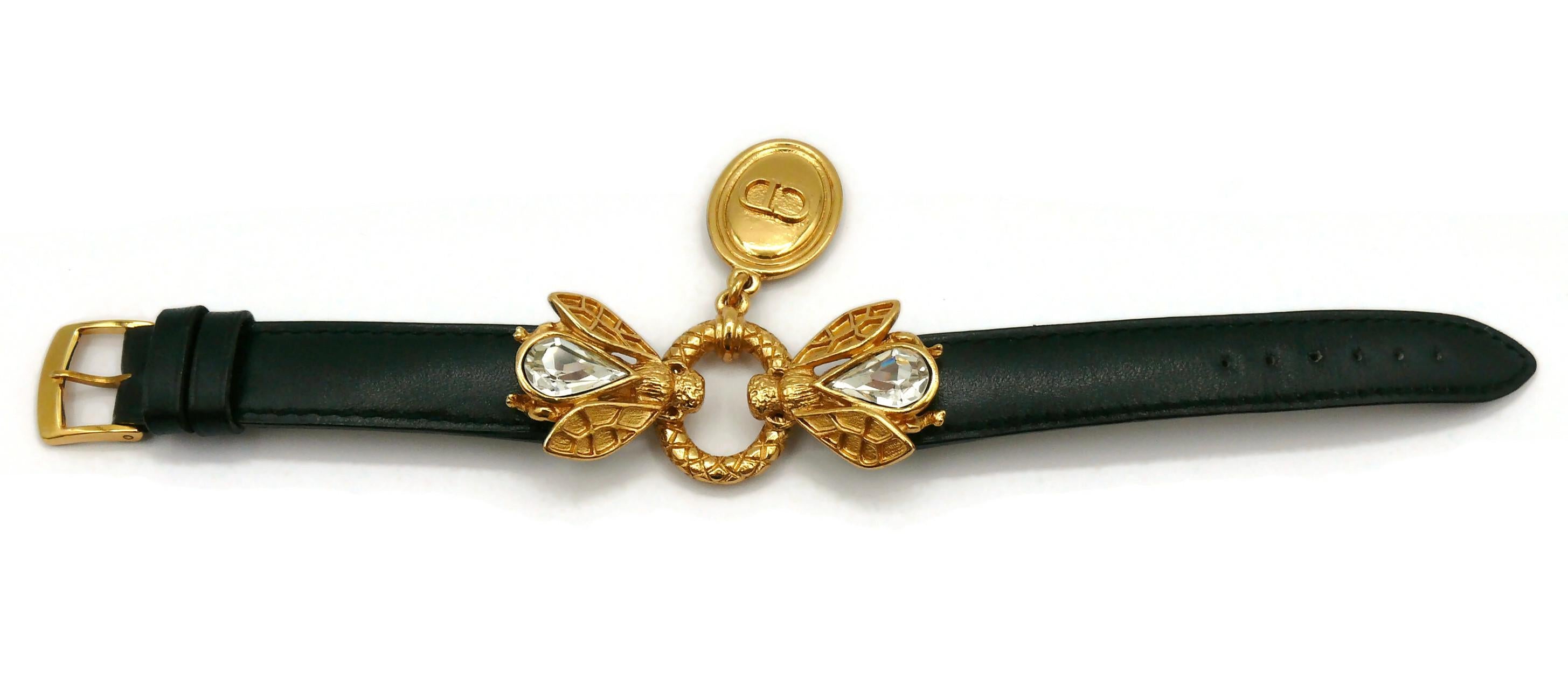 CHRISTIAN DIOR Boutique Vintage Jewelled Bee Leather Bracelet For Sale 1