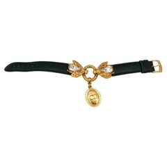 Christian Dior Boutique Vintage Perlenbesetztes Bienen-Lederarmband