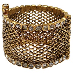 CHRISTIAN DIOR Boutique Vintage Jewelled Gold Tone Latticework Cuff Bracelet