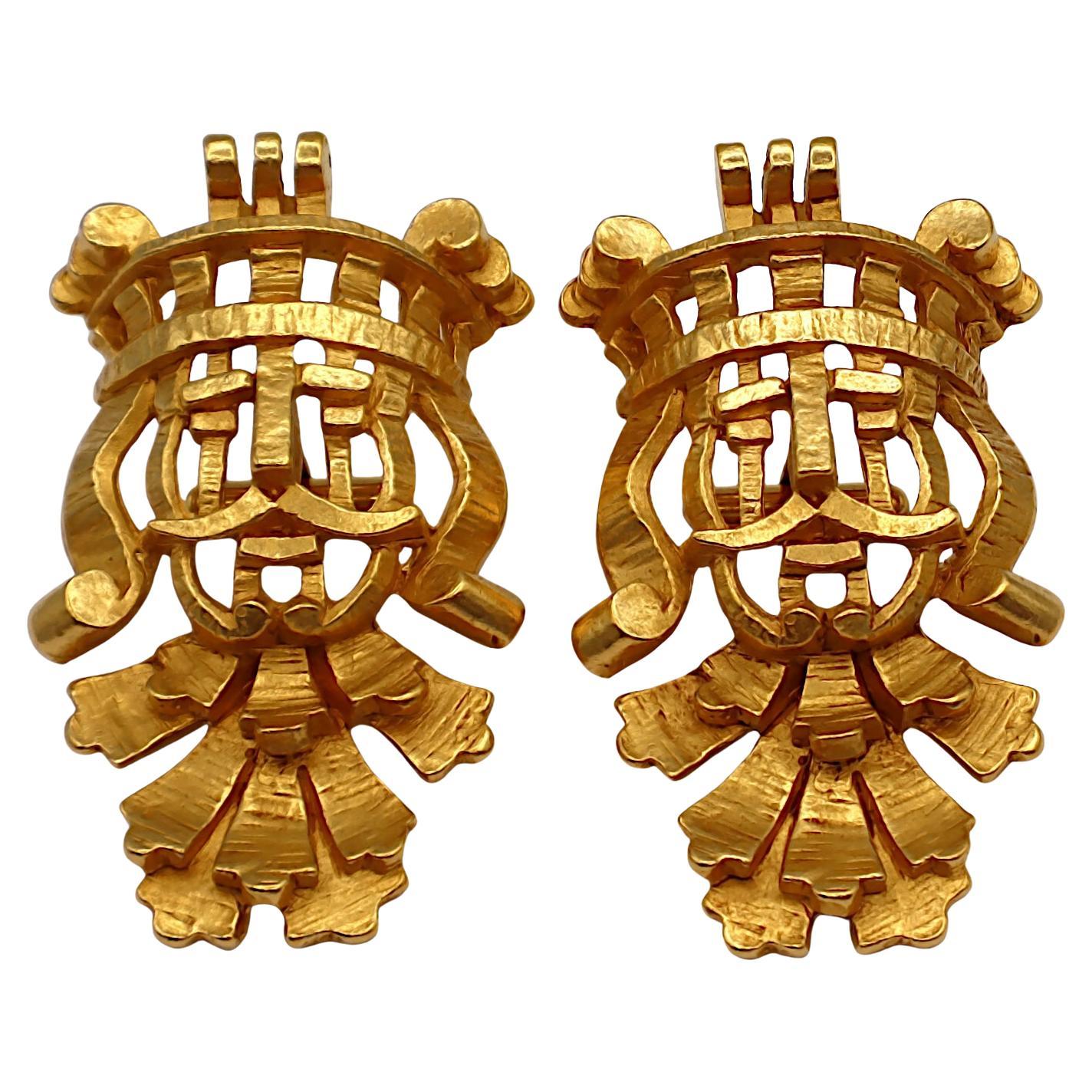 Boutons de manchette CHRISTIAN DIOR Boutique Vintage Massive Gold Tone The King