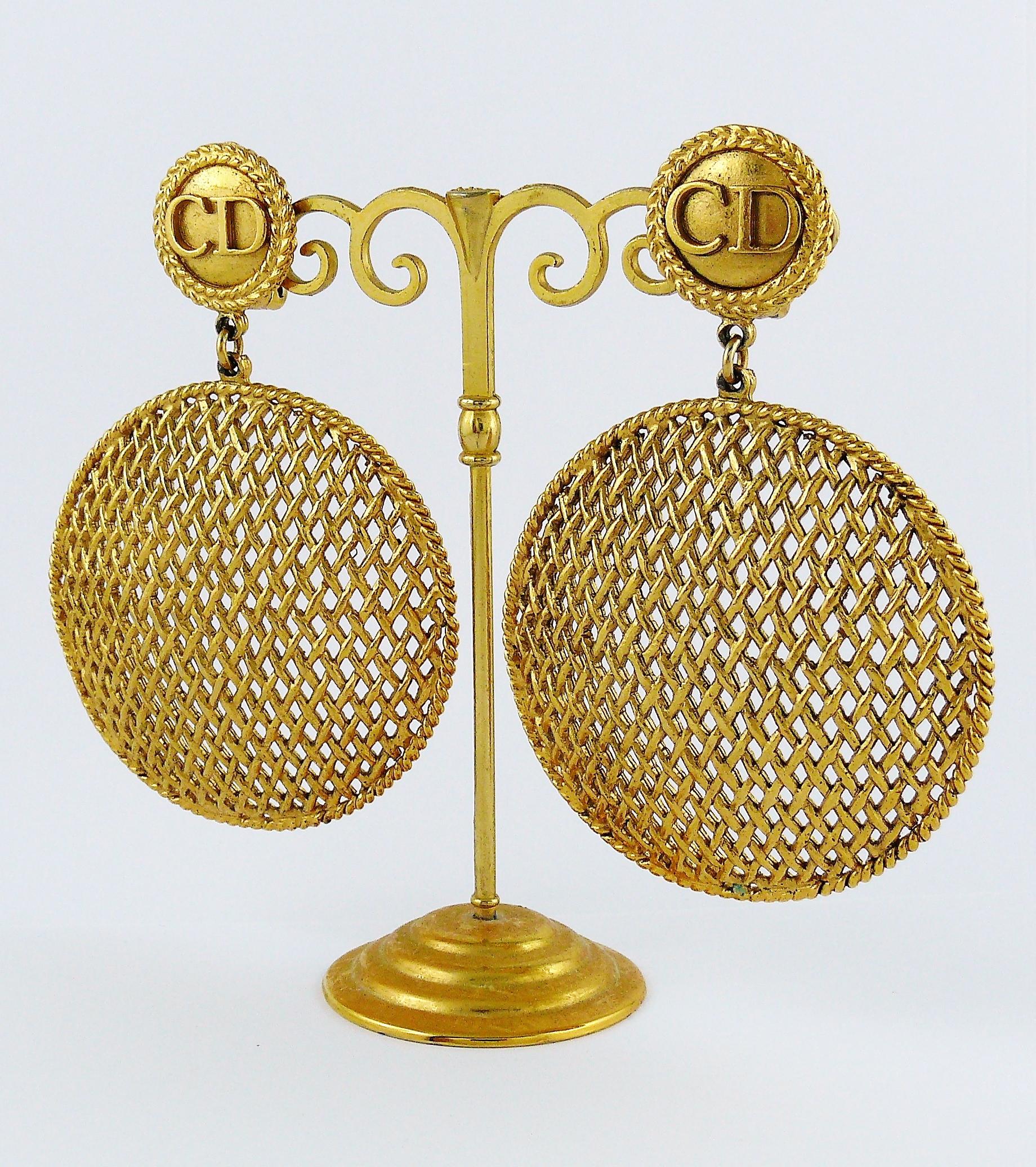 Women's Christian Dior Boutique Vintage Massive Gold Toned Dangling Earrings