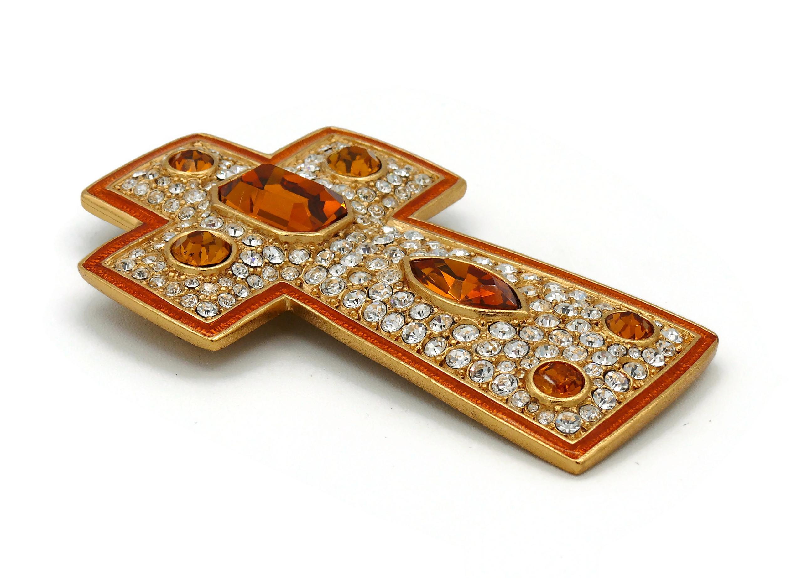 Christian Dior Boutique Vintage Massive Jewelled Cross Brooch Pendant For Sale 1