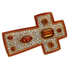 Christian Dior Boutique Broche pendentif vintage en forme de croix massive ornée de bijoux