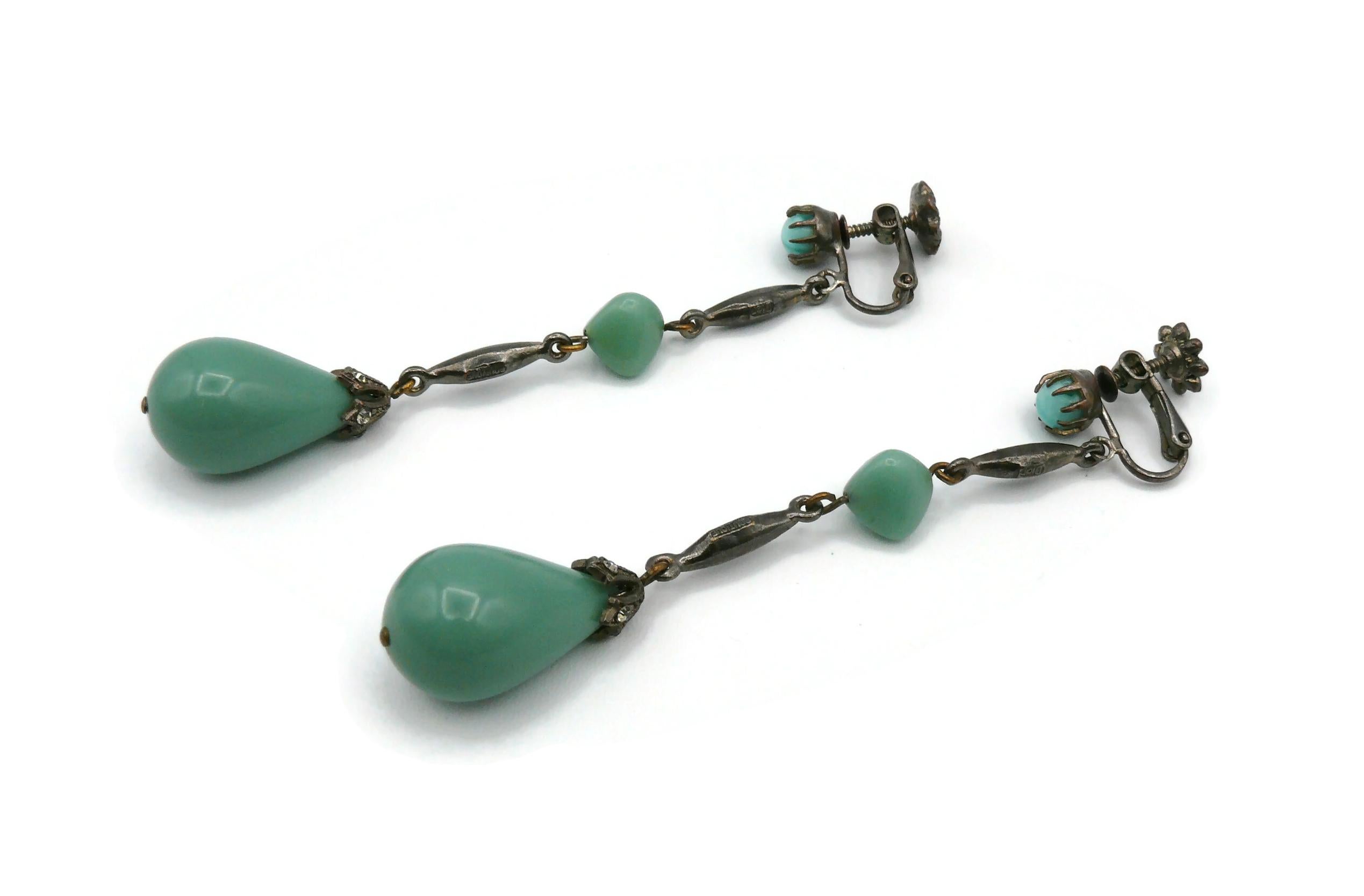 Christian Dior Boutique Vintage Victorian Insipred Faux Jade Dangling Earrings For Sale 4