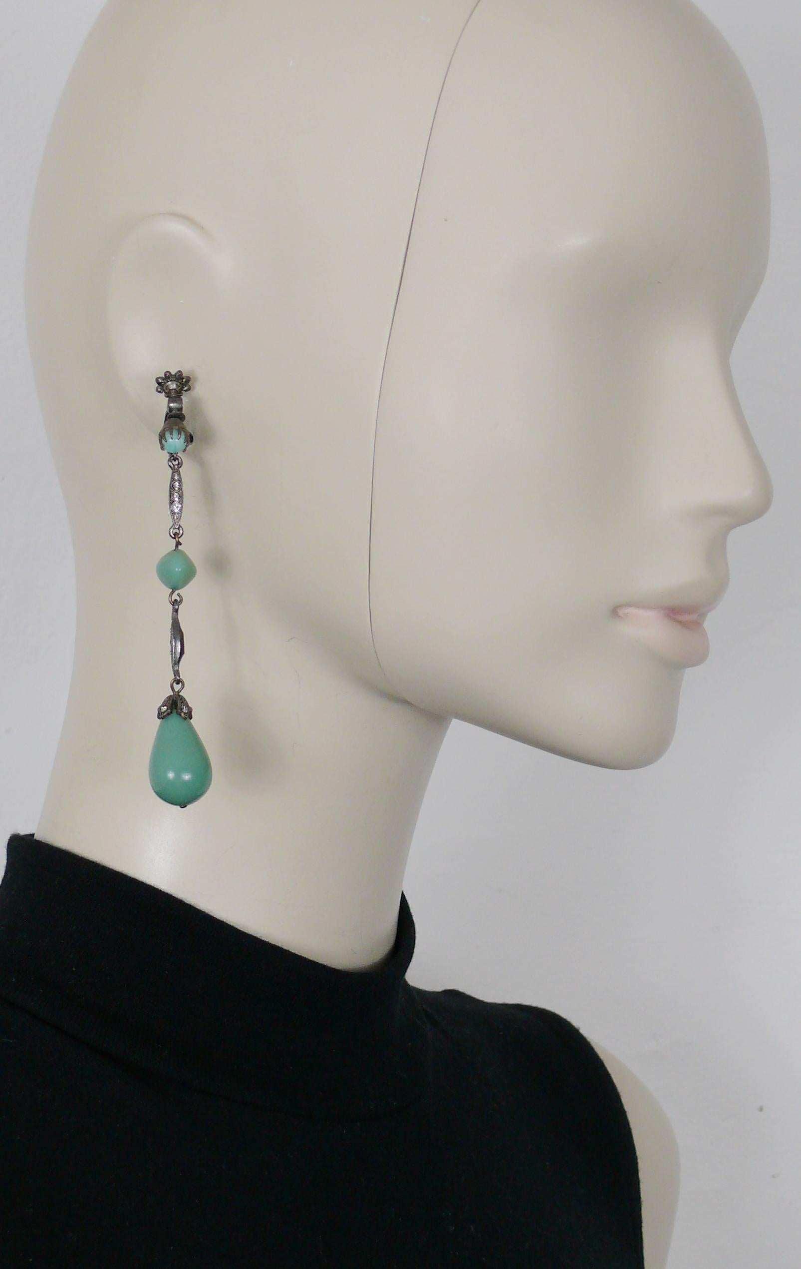 CHRISTIAN DIOR BOUTIQUE by JOHN GALLIANO vintage gun patina dangling earrings (clip-on with screw adjustment device) embellished with clear crystals and faux jade resin beads.

Marked DIOR and BOUTIQUE.

Indicative measurements : height approx. 8.6