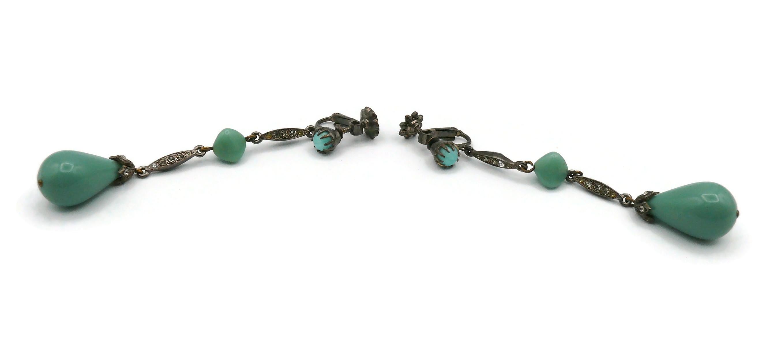 Women's Christian Dior Boutique Vintage Victorian Insipred Faux Jade Dangling Earrings For Sale