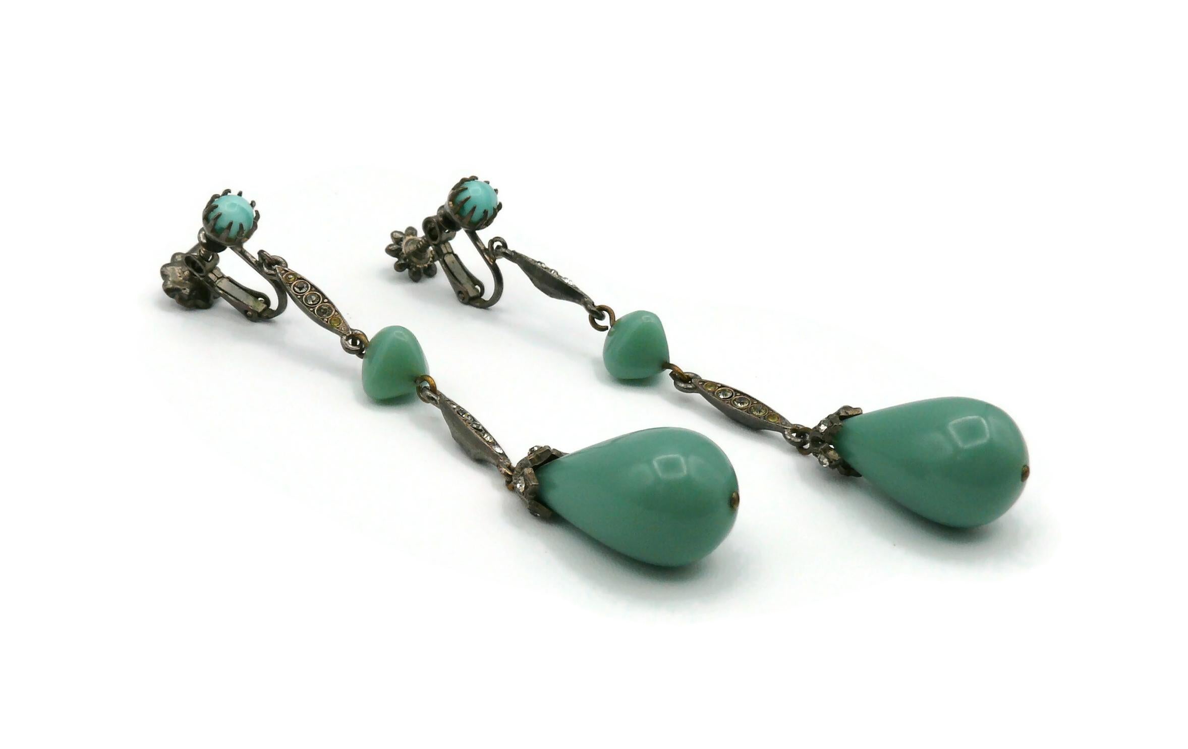 Christian Dior Boutique Vintage Victorian Insipred Faux Jade Dangling Earrings For Sale 1