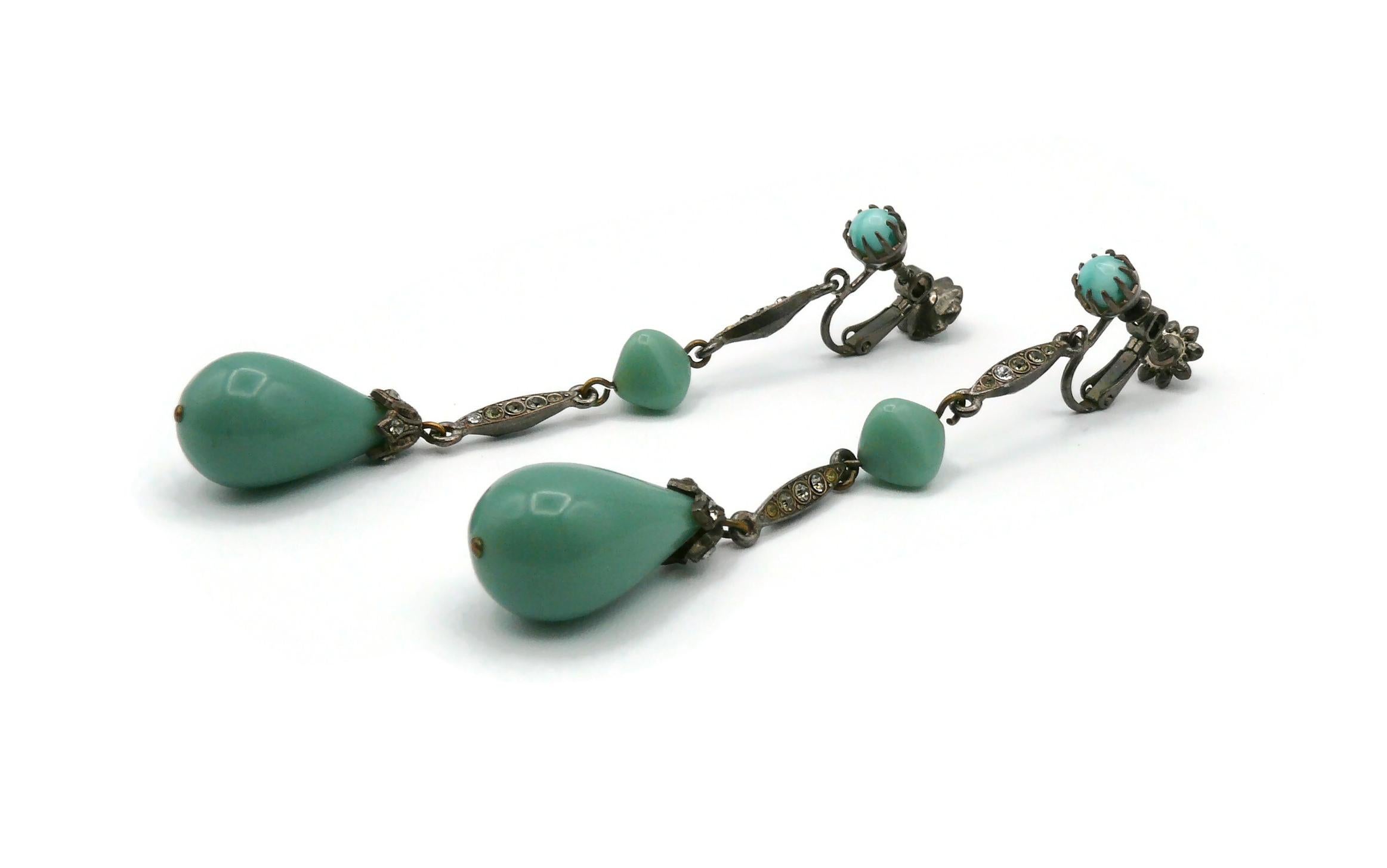 Christian Dior Boutique Vintage Victorian Insipred Faux Jade Dangling Earrings For Sale 2