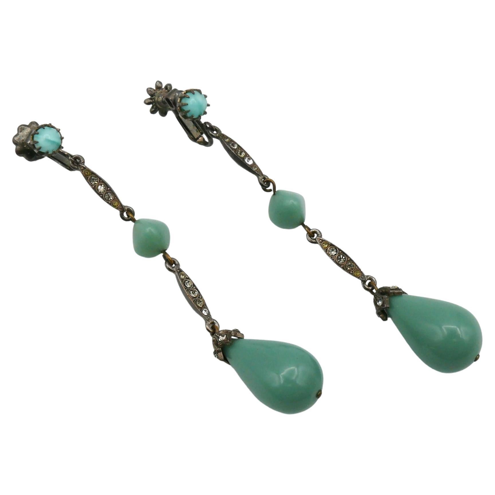 Christian Dior Boutique Vintage Victorian Insipred Faux Jade Dangling Earrings For Sale