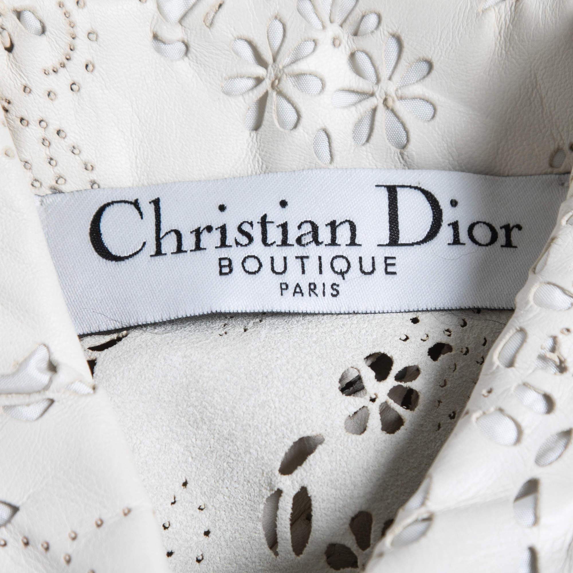 Christian Dior Boutique Vintage White Laser Cut Lambskin Leather Trench Coat M In Good Condition In Dubai, Al Qouz 2