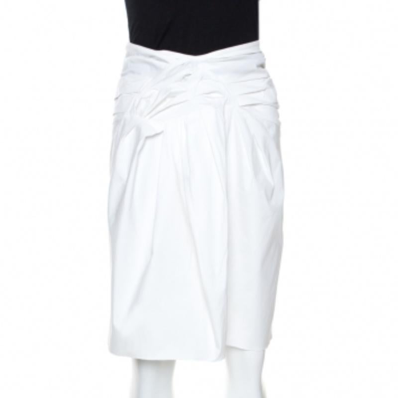 Christian Dior Boutique White Cotton Bow Detail Skirt S (Grau) im Angebot