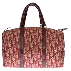Christian Dior Bowling handbag in burgundy and beige canvas