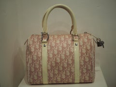 Christian Dior Vintage White Pink Patent Leather Bowling Handle Bag
