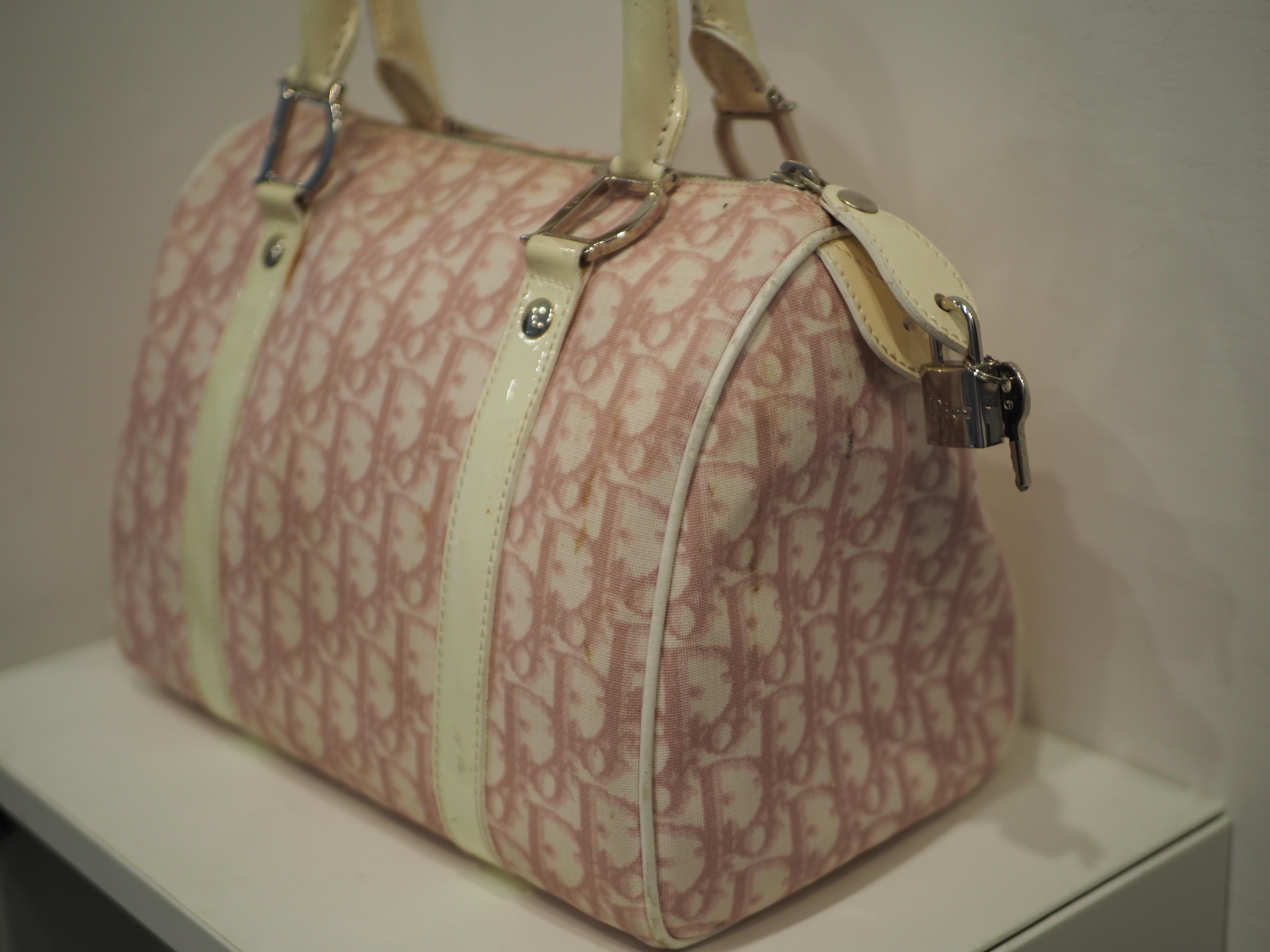 Christian Dior bowling white pink handle bag In Good Condition In Capri, IT