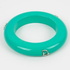 Christian Dior Bracelet Bangle Turquoise Acrylic and Silver Dior Logos