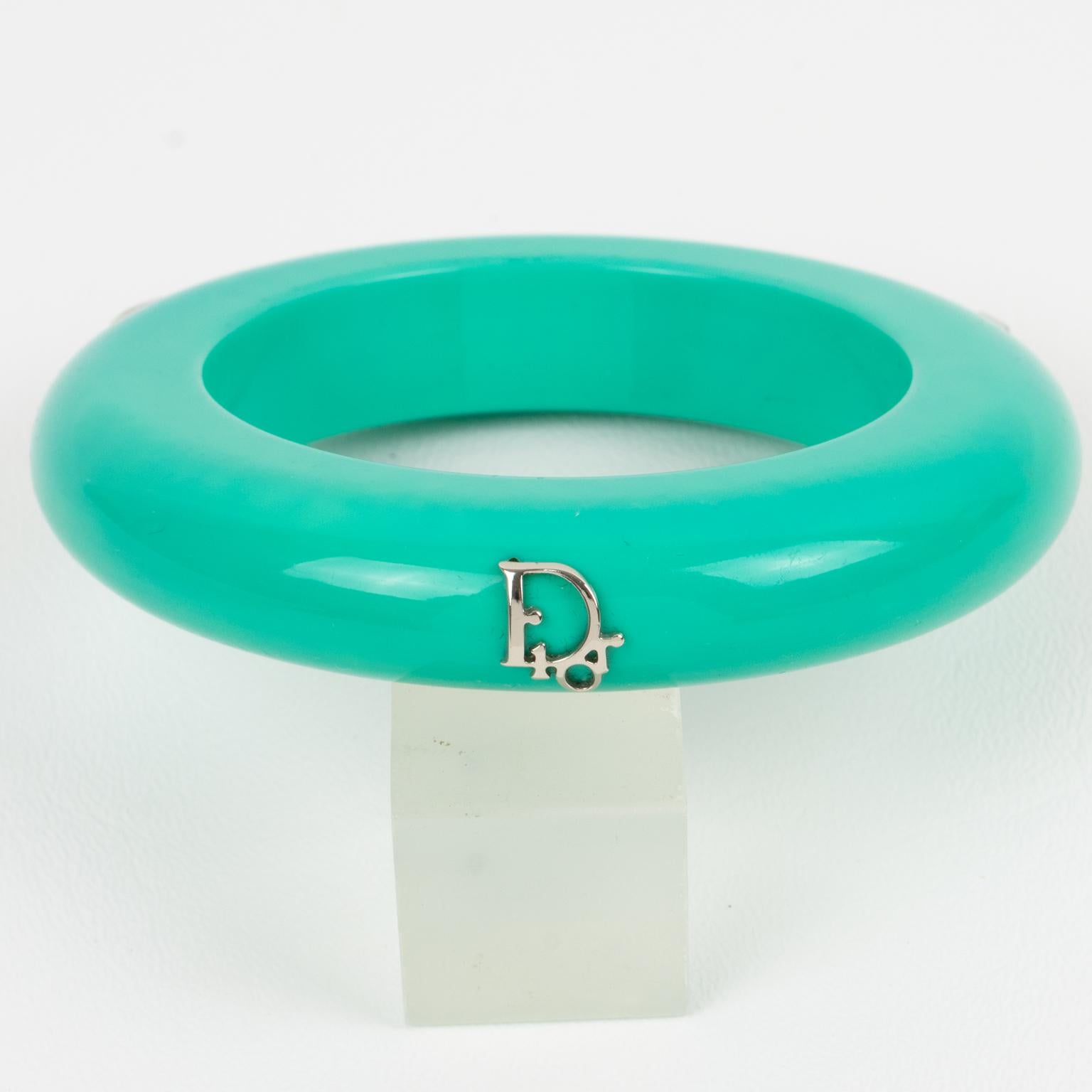 Modern Christian Dior Bracelet Bangle Turquoise Acrylic and Silver Dior Logos For Sale