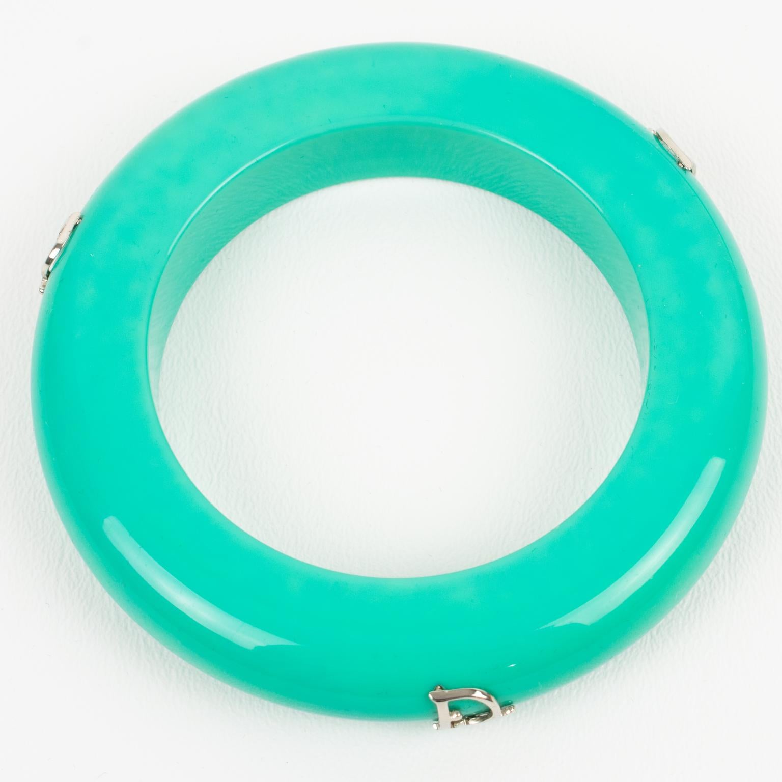 Women's or Men's Christian Dior Bracelet Bangle Turquoise Acrylic and Silver Dior Logos For Sale