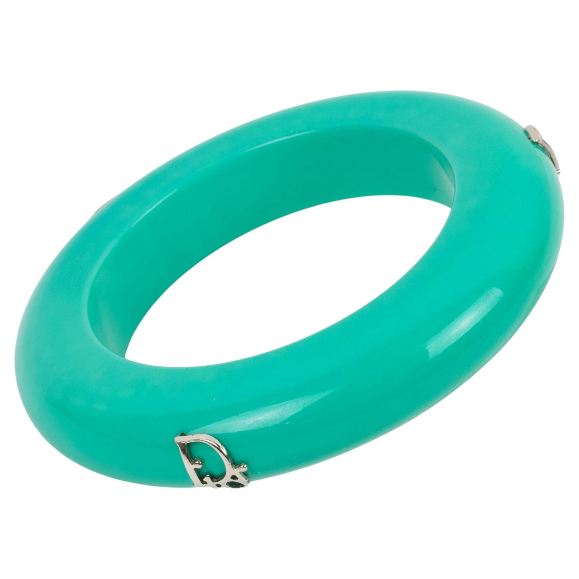 Christian Dior Bracelet Bangle Turquoise Acrylic and Silver Dior Logos