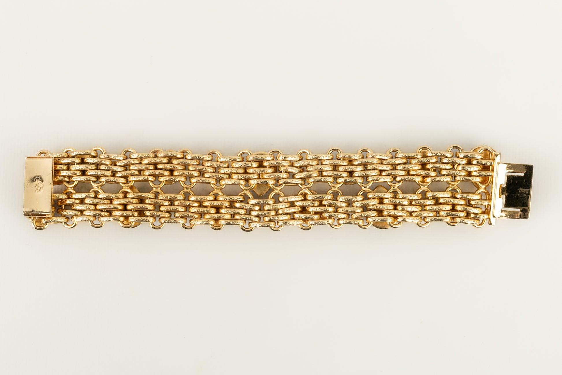 Christian Dior-Armband aus goldenem Metall mit Cabochons aus Glaspalette Damen im Angebot