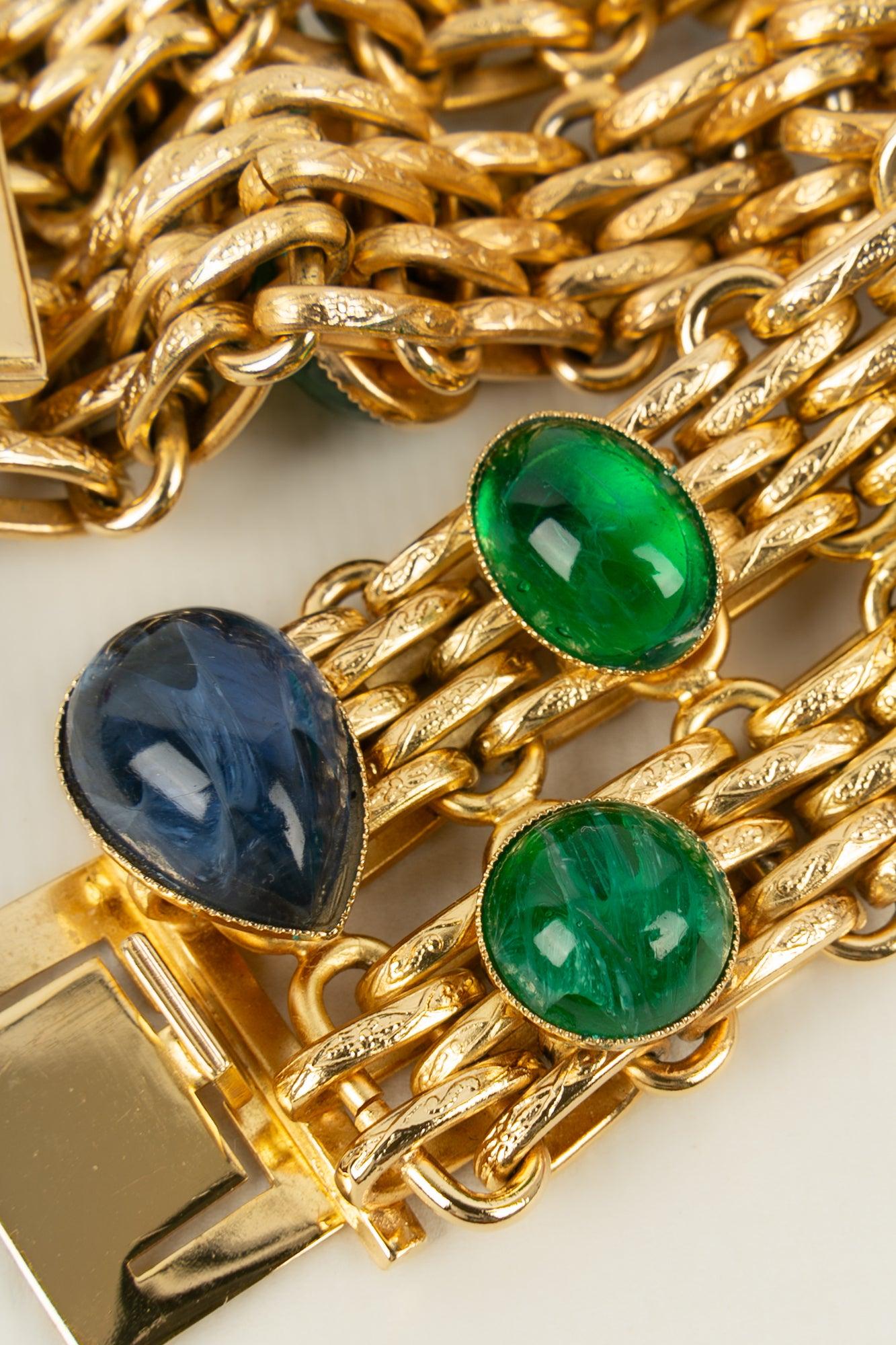 Bracelet Christian Dior en métal doré avec cabochons en pâte de verre en vente 2
