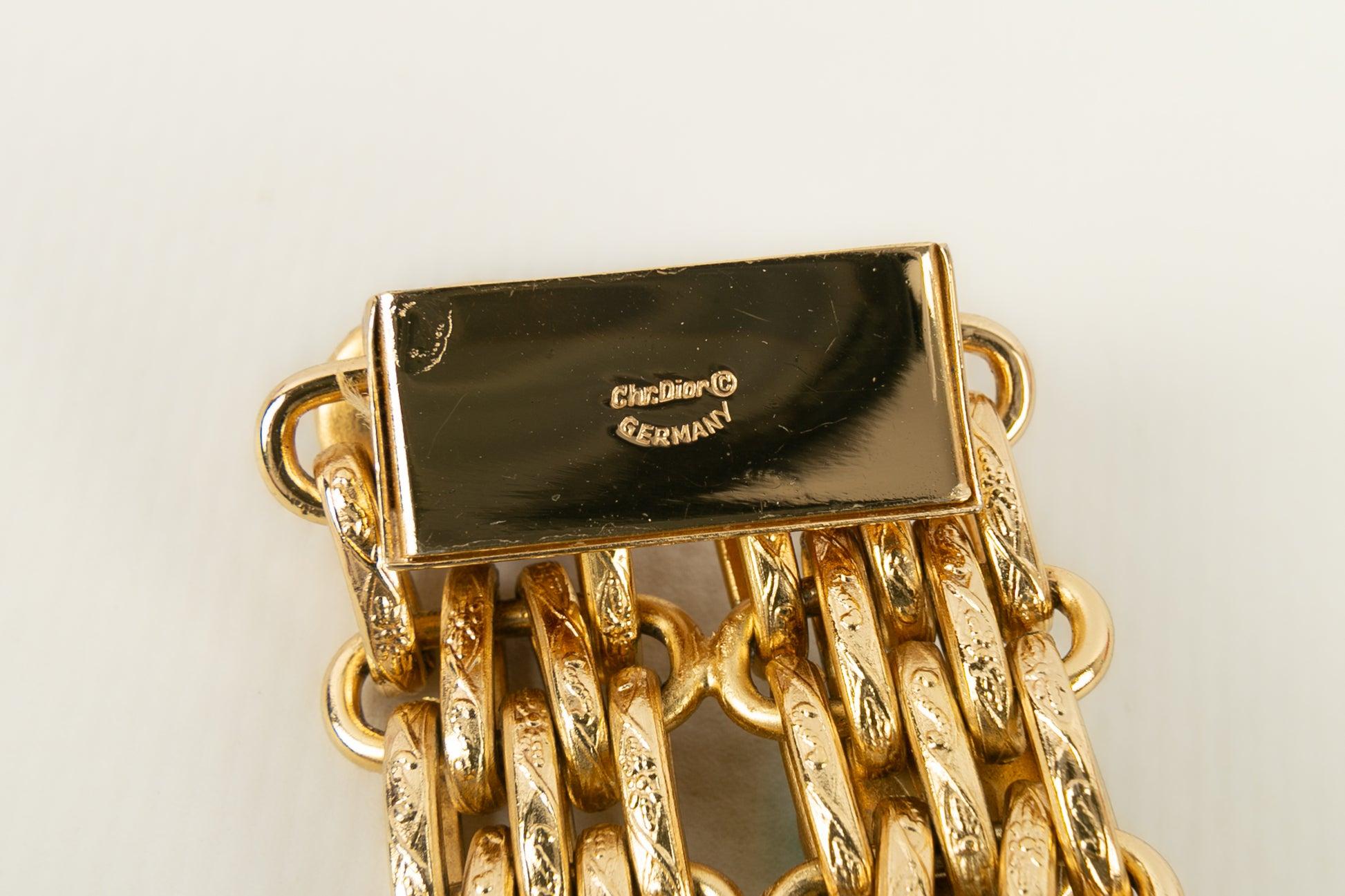 Bracelet Christian Dior en métal doré avec cabochons en pâte de verre en vente 3