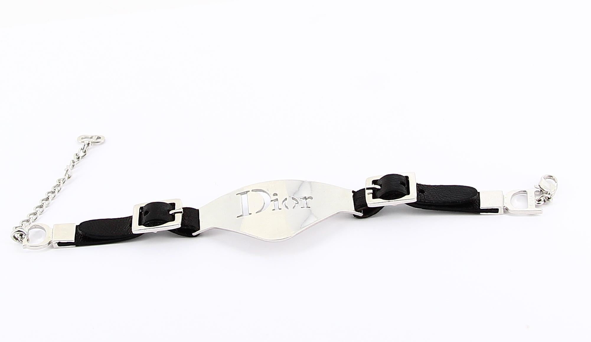 Christian Dior Bracelet in Leather and Silver Plated Metal For Sale at  1stDibs